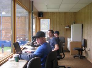 Jeremy, Matt and Daniel working the game for the Golden Bear.
