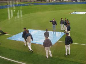 Getting the field ready for the twin bill