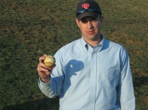 Red Pride AD Matt Stevens with the HR ball of  Luray's Chris Bell