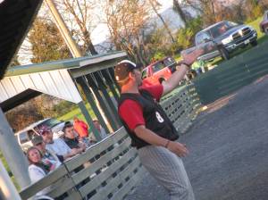 Coach Harlow working the 3RD base coaching box
