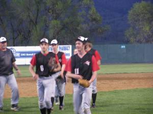 Coming off the mound after the final out.