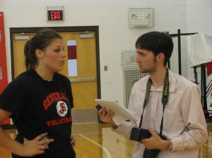 SJHS's Heather Stout and Herald's John Galle after the Generals match.